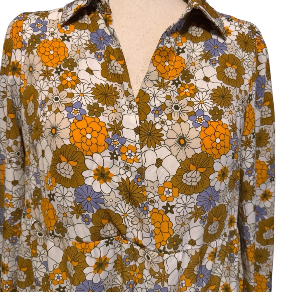 Boho Floral Long Sleeve Tiered Dress, Sz M, EUC